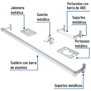 Juego de 5 accesorios para baño, metálicos, cromo, BASIC - Imagen 3