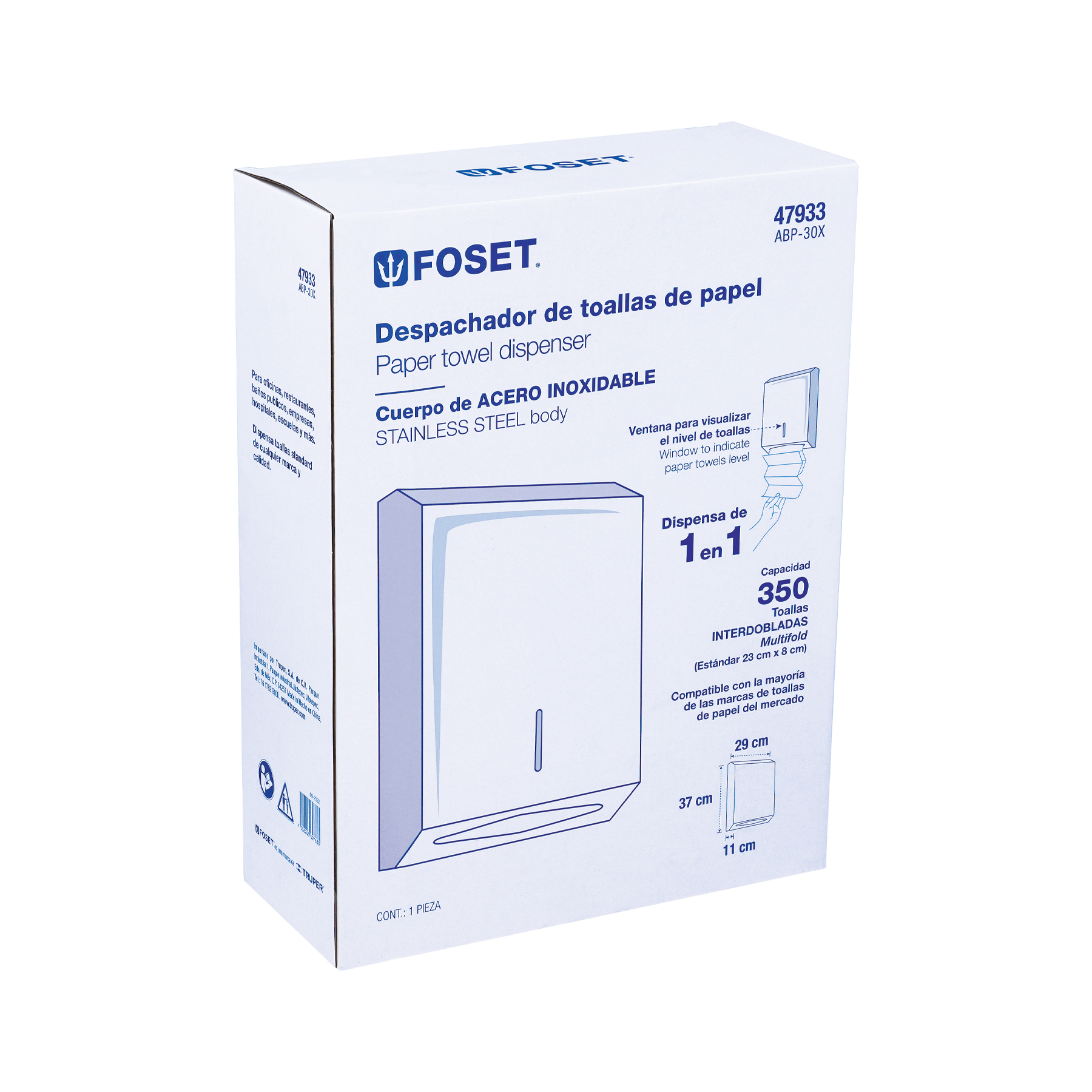 Dispensador de acero inox. para toallas de papel, FOSET - Imagen 5