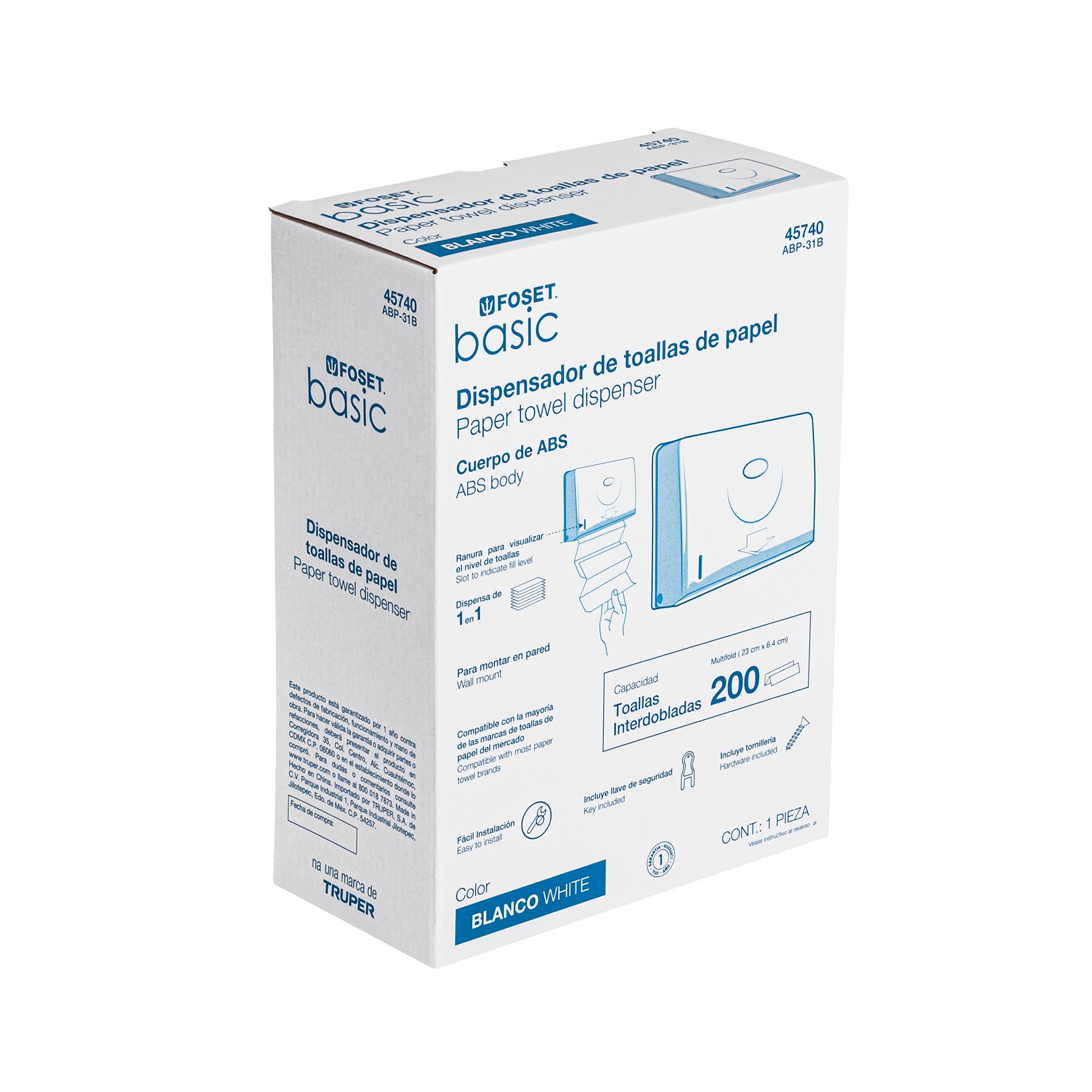 Dispensador chico para toallas de papel, blanco, FOSET BASIC - Imagen 5