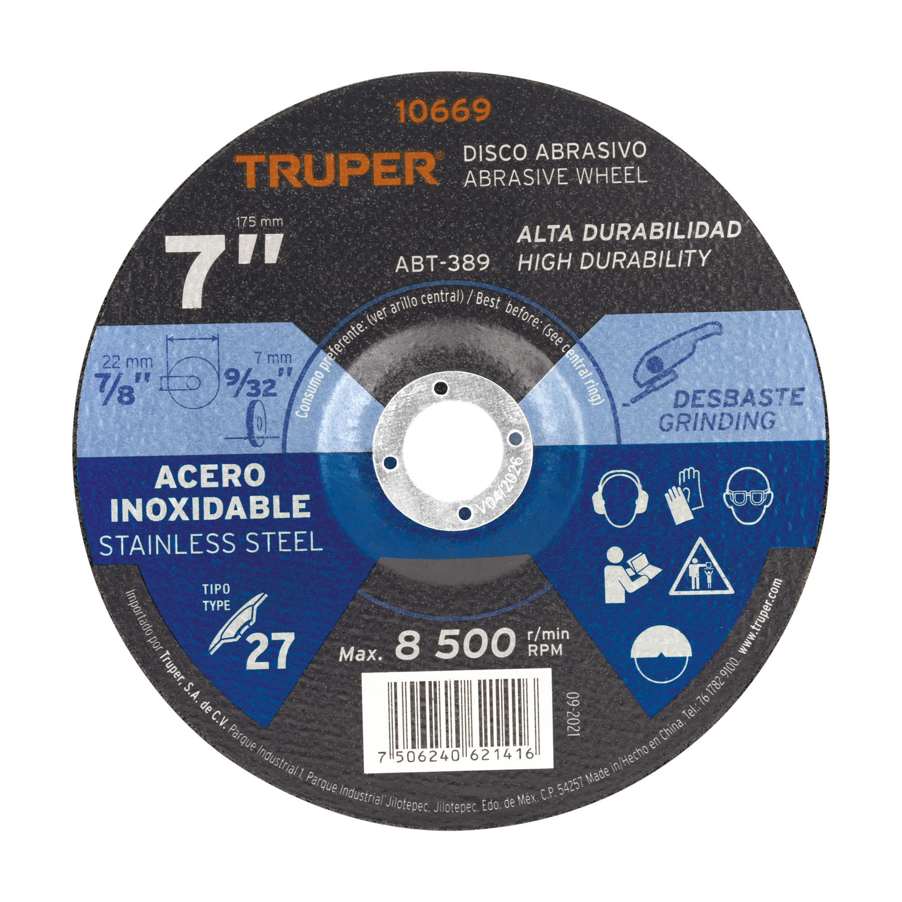 Disco Tipo 27 de 7' x 7.2 mm desbaste de acero inoxidable - Imagen 2