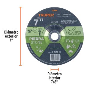 Disco Tipo 42 de 7' x 3.2 mm para corte de piedra, TRUPER - Imagen 3