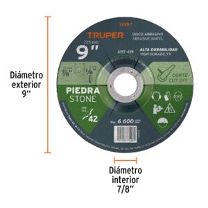 Disco Tipo 42 de 9' x 3.2 mm para corte de piedra, TRUPER - Imagen 3
