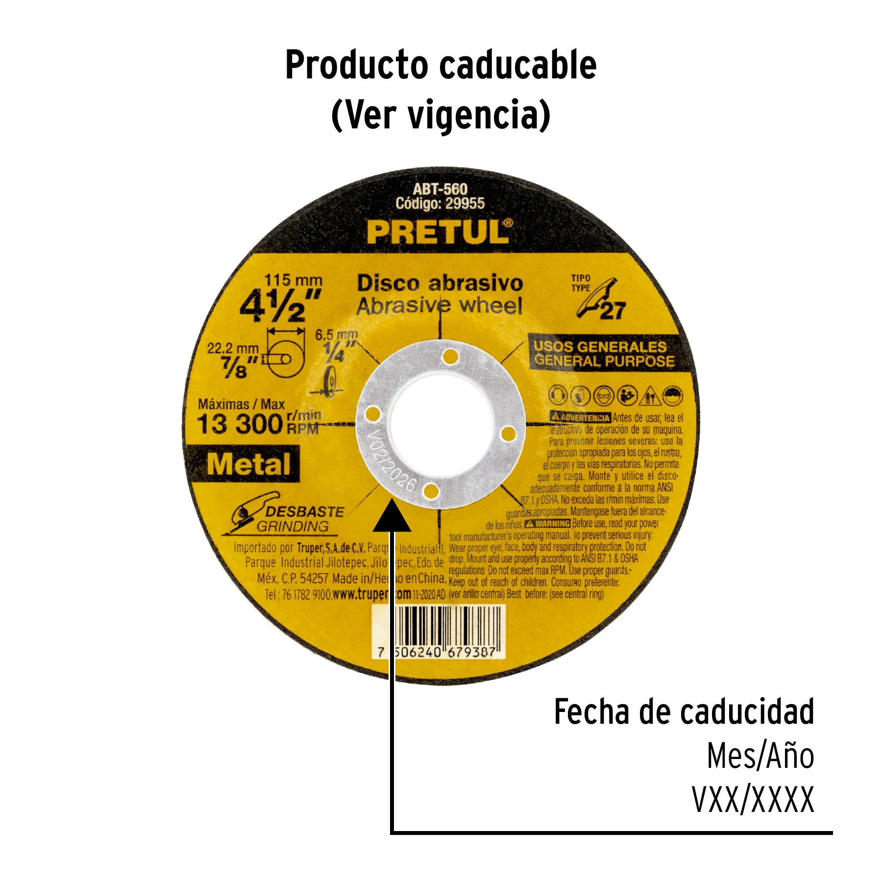 Disco Tipo 27 de 4-1/2' x 6.2 mm desbaste de metal, PRETUL - Imagen 3