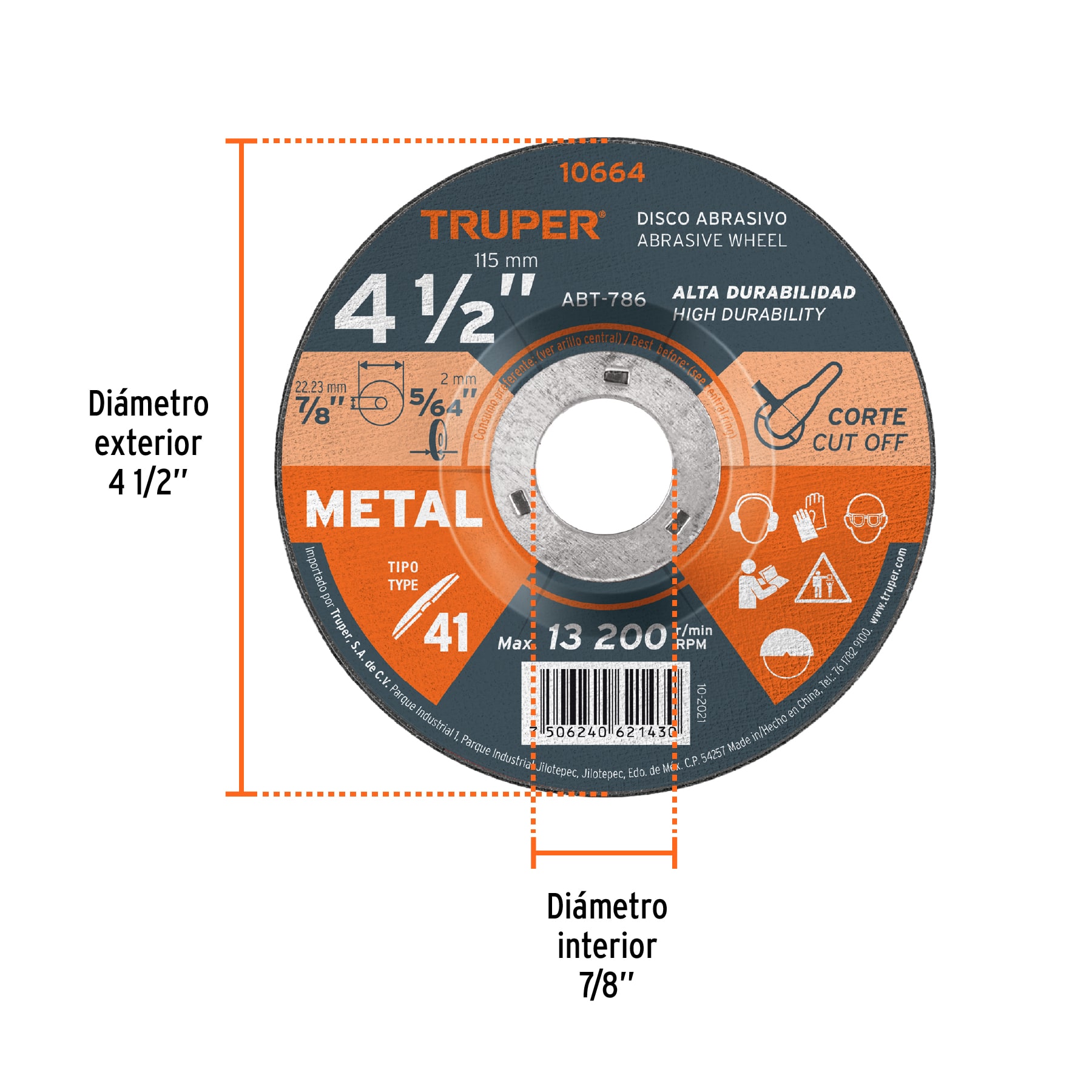 Disco de 4-1/2' para corte de metal, tipo 41, TRUPER - Imagen 3