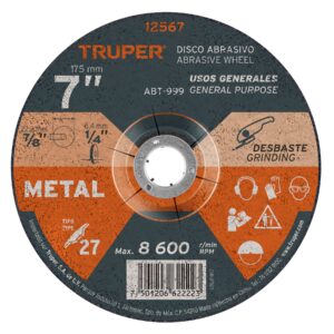 Disco Tipo 27 de 7' x 6.4 mm para desbaste de metal, TRUPER - Imagen 2