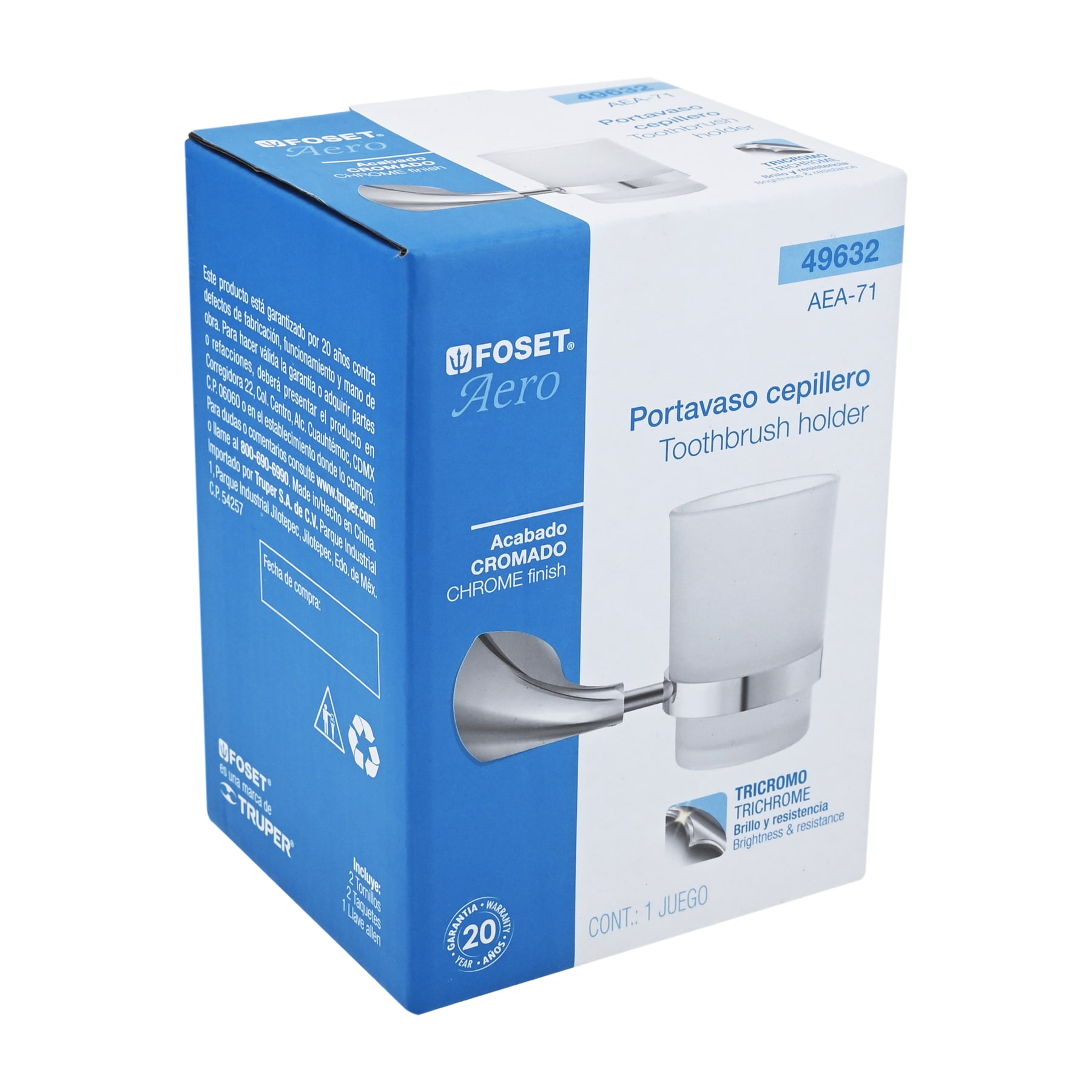 Portavaso cepillero metálico con vaso de vidrio, FOSET AERO - Imagen 5