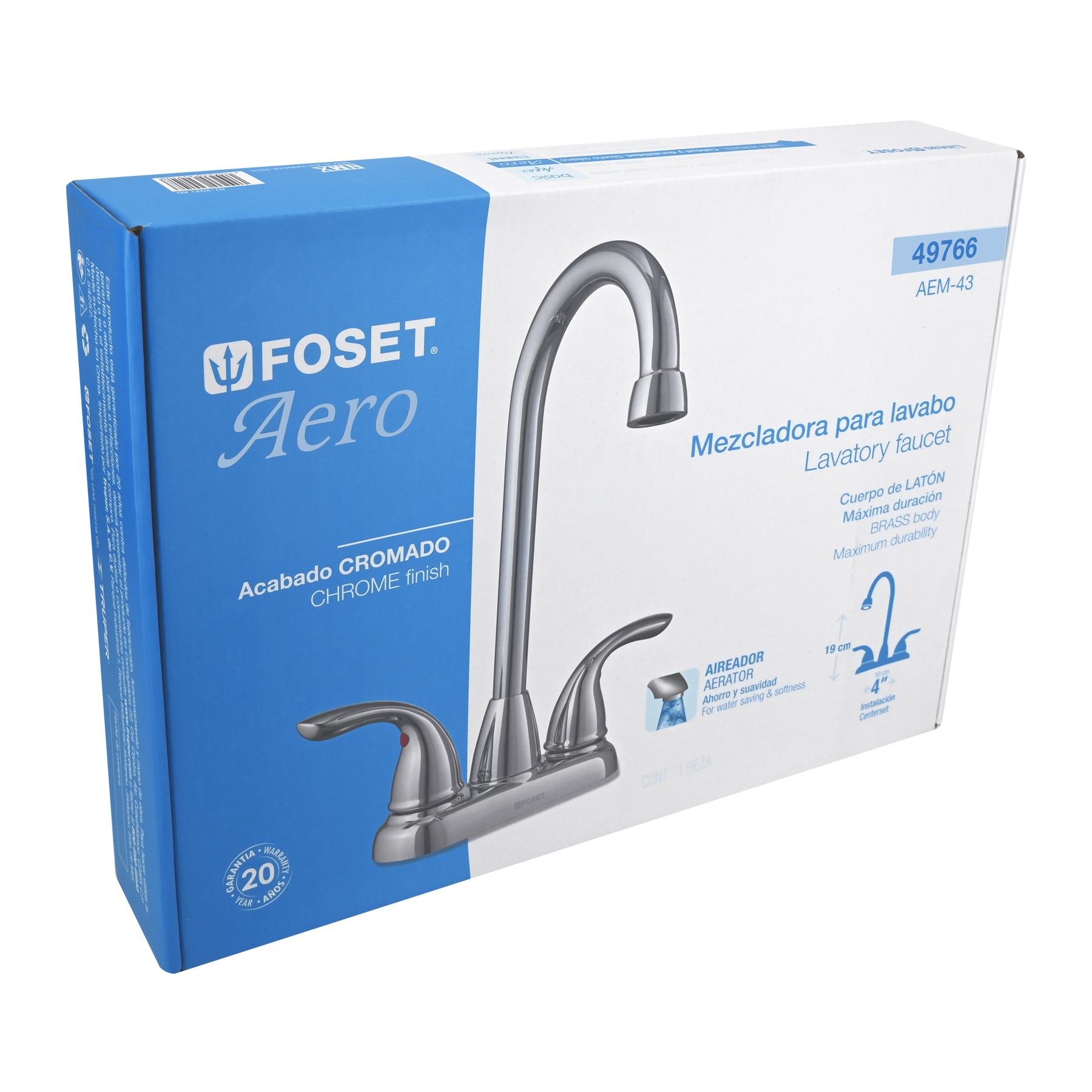 Mezcladora 4' cuello tipo bar para lavabo, FOSET AERO - Imagen 6