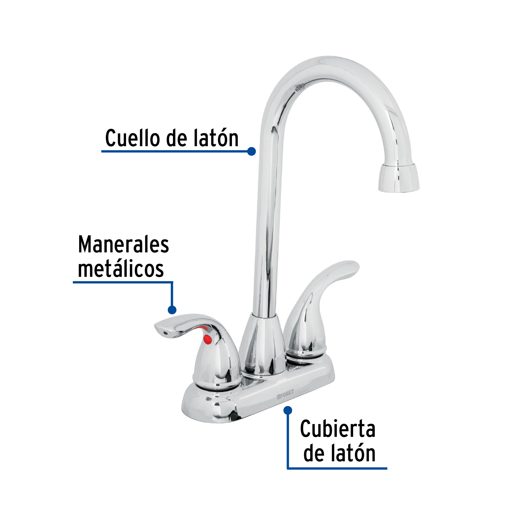 Mezcladora 4' cuello tipo bar para lavabo, FOSET AERO - Imagen 3
