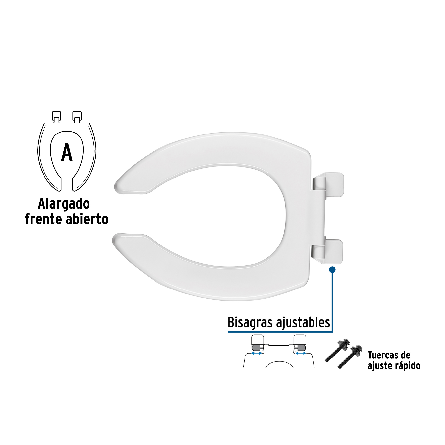 Asiento alargado sin tapa para taza fluxómetro, blanco, AQUA - Imagen 4