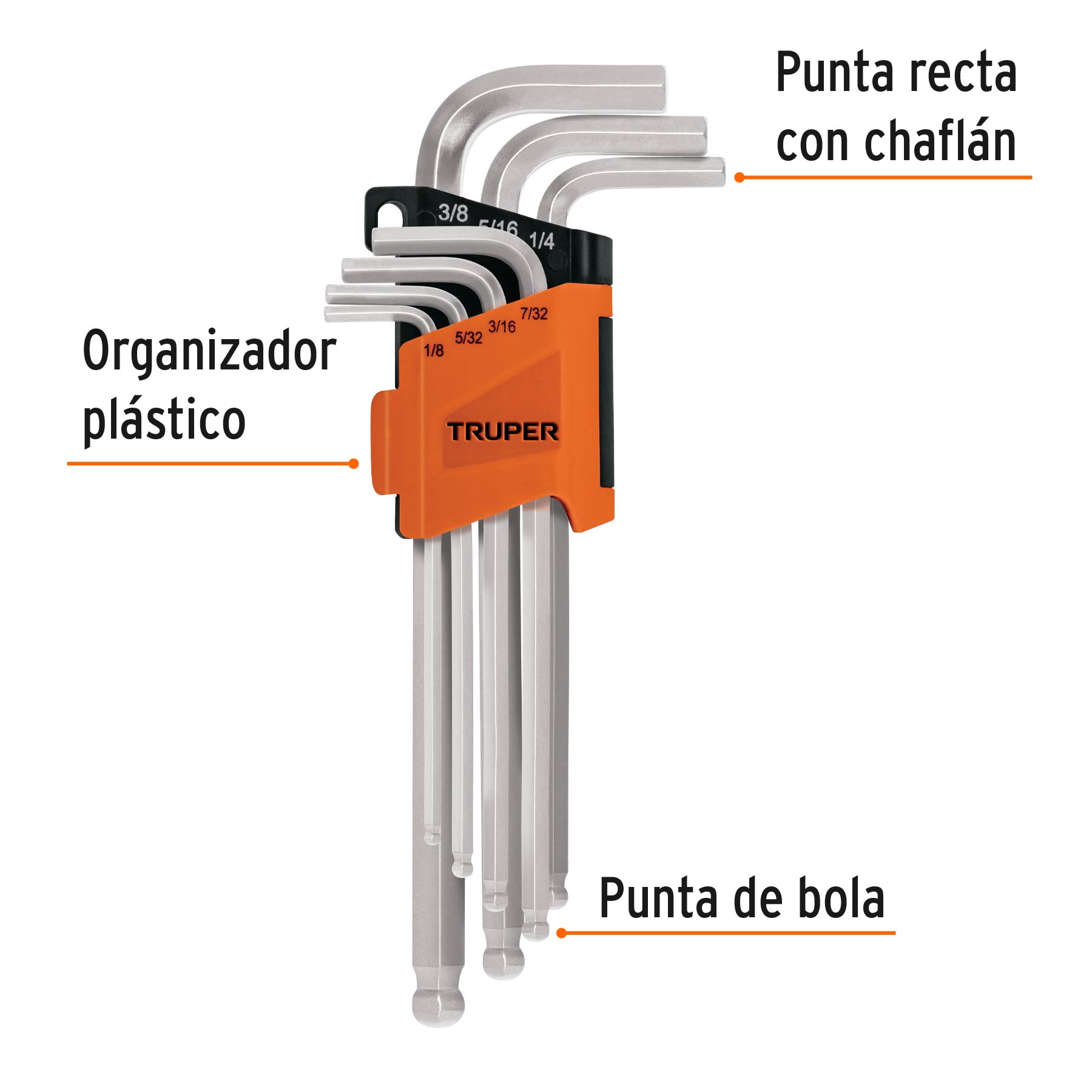 Juego de 7 llaves hexagonales std largas, punta de bola - Imagen 3