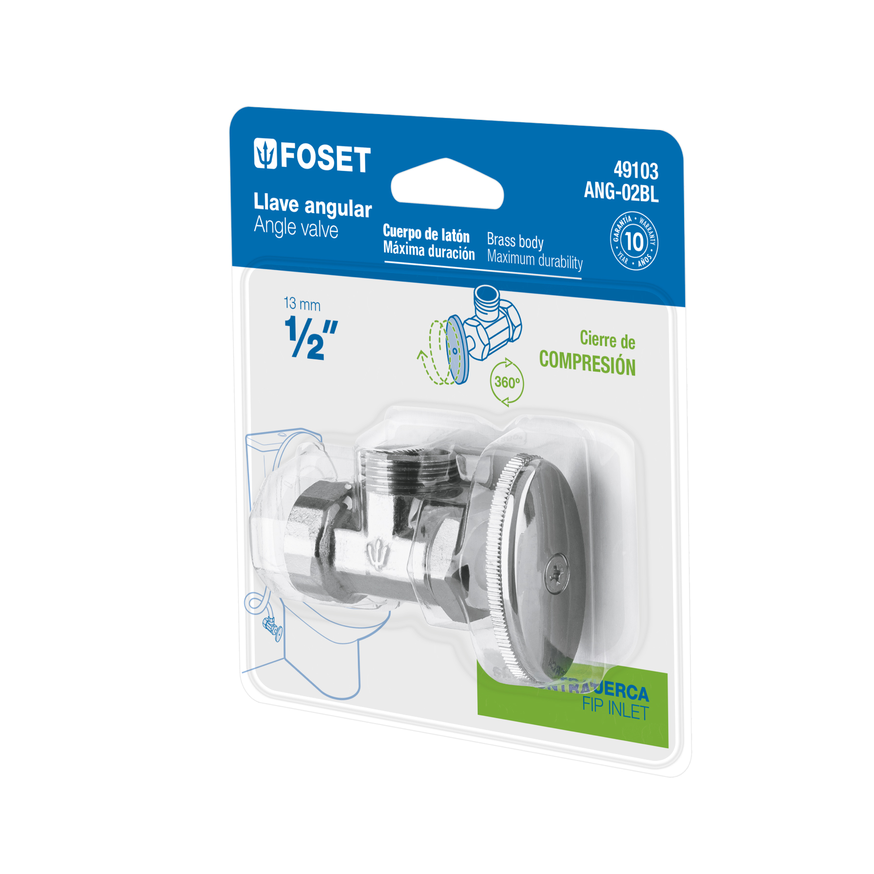 Llave angular 1/2', multivuelta, roscable, blíster, FOSET - Imagen 2