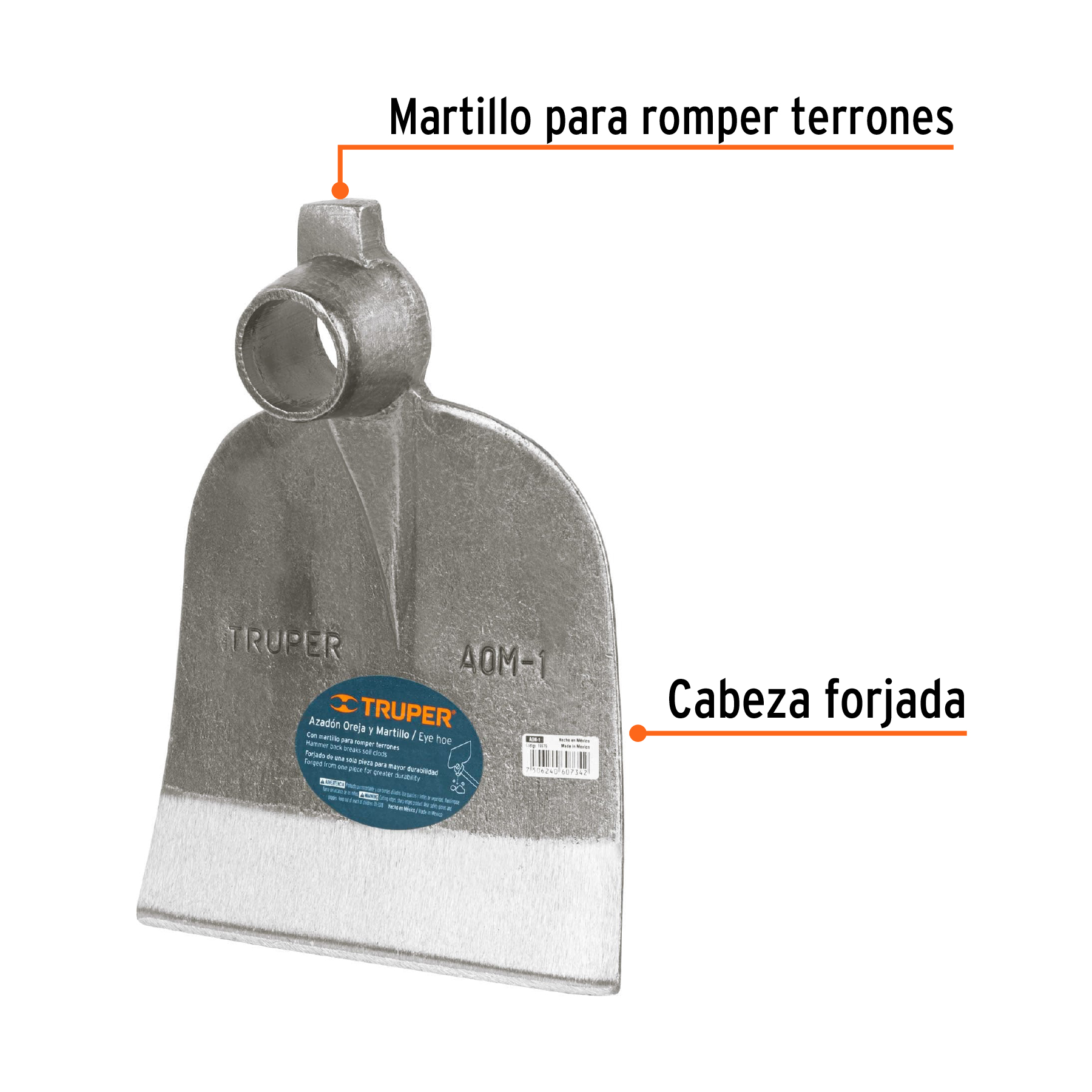 Azadón oreja y martillo No. 1 de 2.6 lb, sin mango, TRUPER - Imagen 3