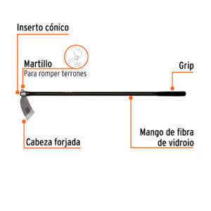 Azadón oreja y martillo No. 1 de 2.6 lb, mango de fibra 54' - Imagen 3