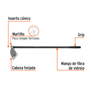 Azadón oreja y martillo No. 3 de 3.3 lb, mango de fibra 54' - Imagen 3