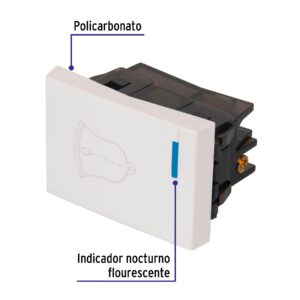 Interruptor para timbre, 1.5 módulos, línea Española, blanco - Imagen 3