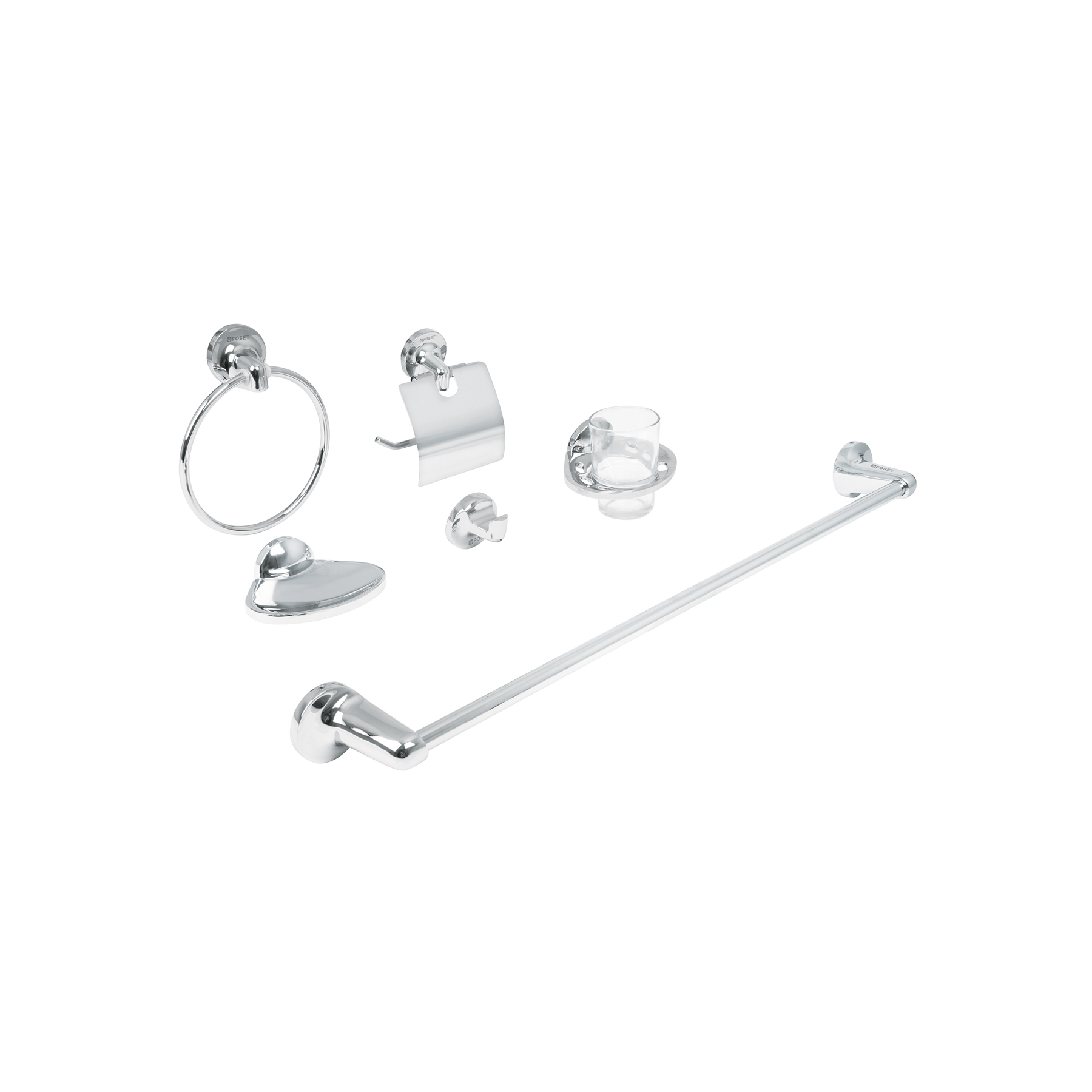 Juego de 6 accesorios para baño redondos, cromo, FOSET AQUA - Imagen 2