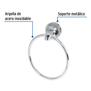 Toallero de argolla, chapetón redondo, cromo, FOSET AQUA - Imagen 3