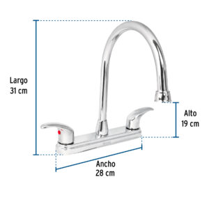 Mezcladora fregadero 8' cromo, cuello largo, palanca, AQUA - Imagen 4
