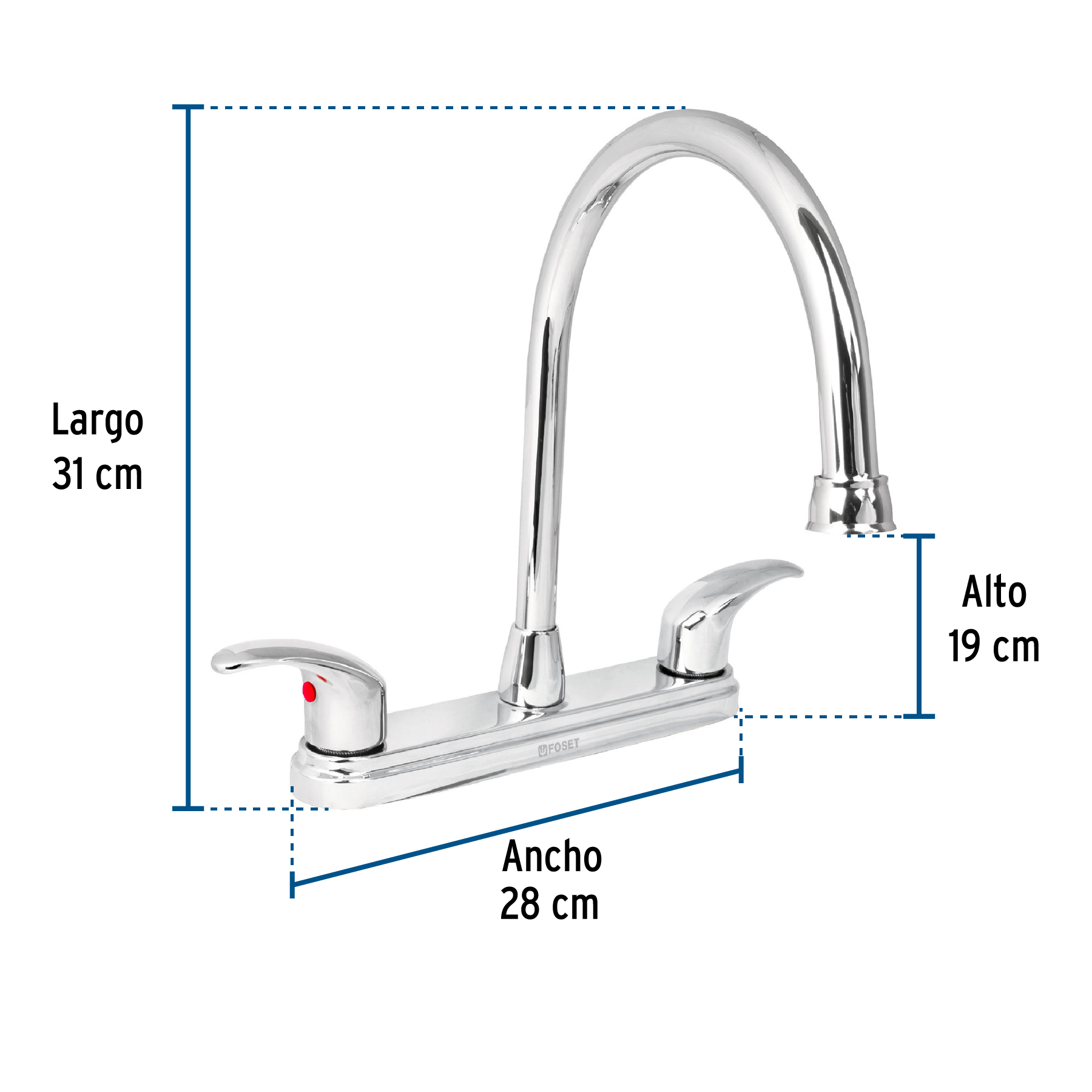 Mezcladora fregadero 8' cromo, cuello largo, palanca, AQUA - Imagen 4