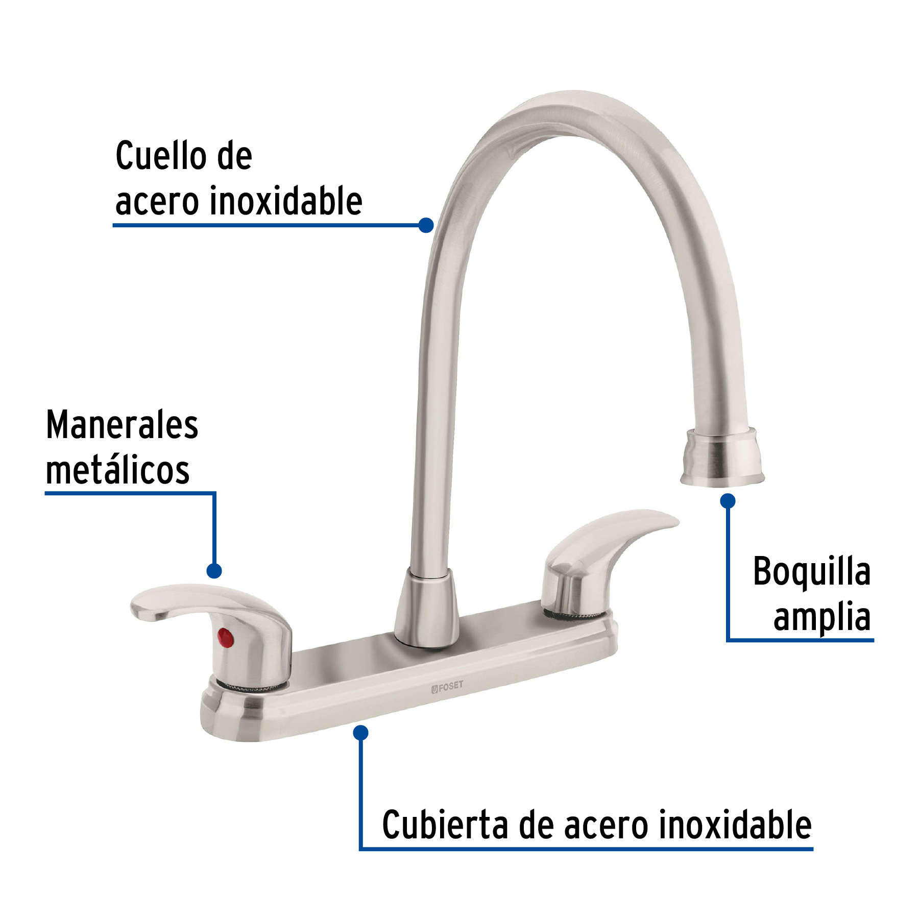 Mezcladora fregadero 8' satín, cuello largo, palanca, AQUA - Imagen 3