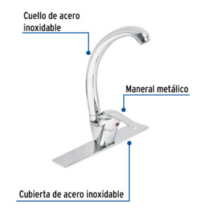 Monomando fregadero cromo, cuello curvo, AQUA - Imagen 4