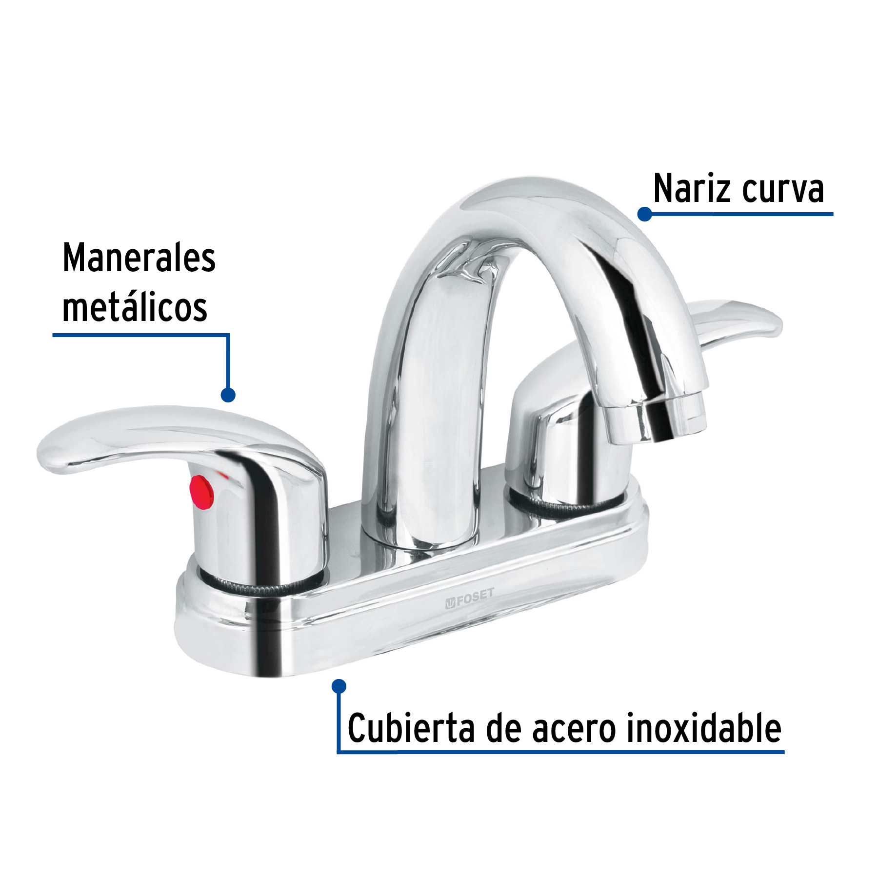 Mezcladora lavabo 4' cromo, nariz curva, palanca, AQUA - Imagen 3