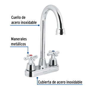 Mezcladora lavabo 4' cromo, tipo bar, cruceta, AQUA - Imagen 3