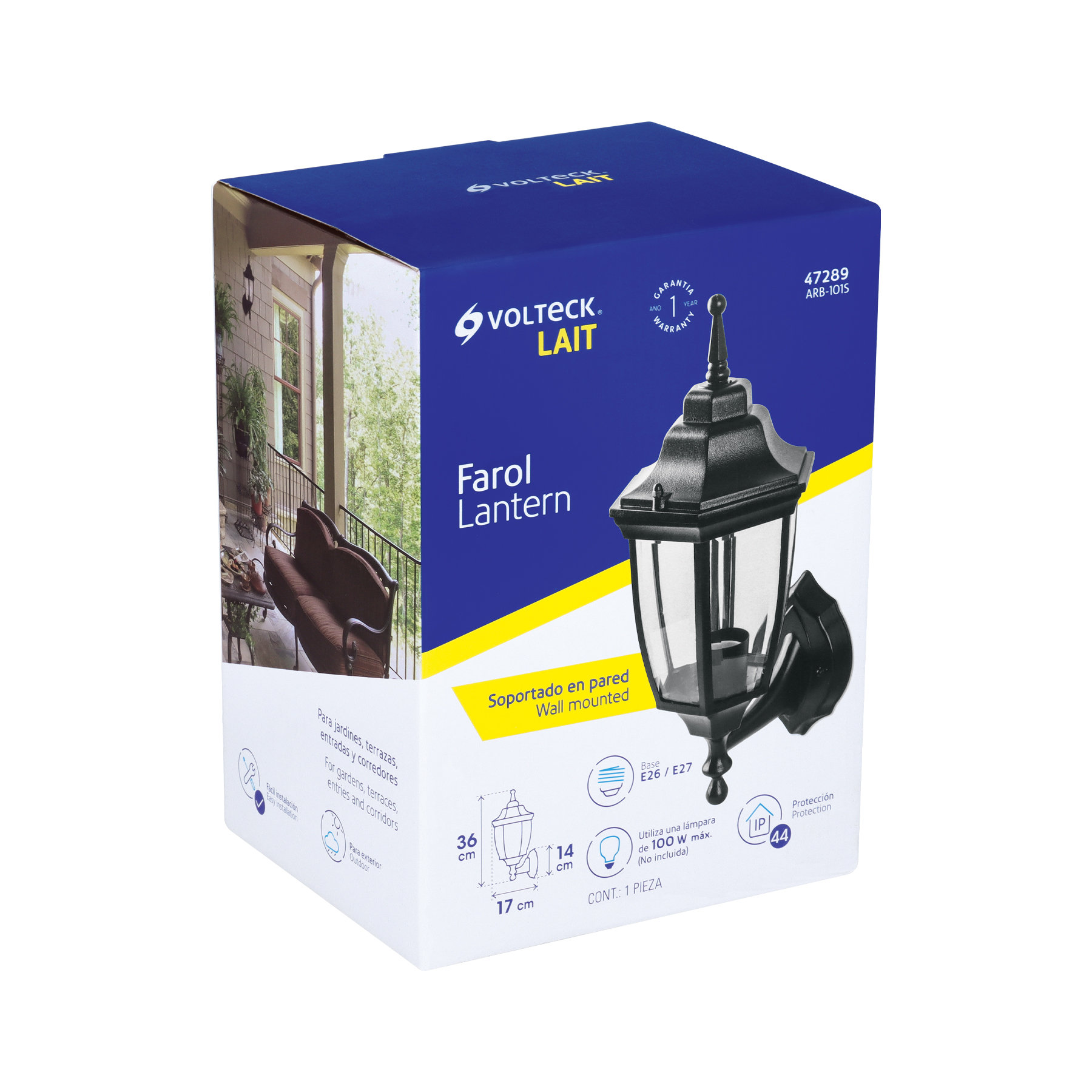 Arbotante tipo farol tradicional soportado p/exterior, negro - Imagen 7