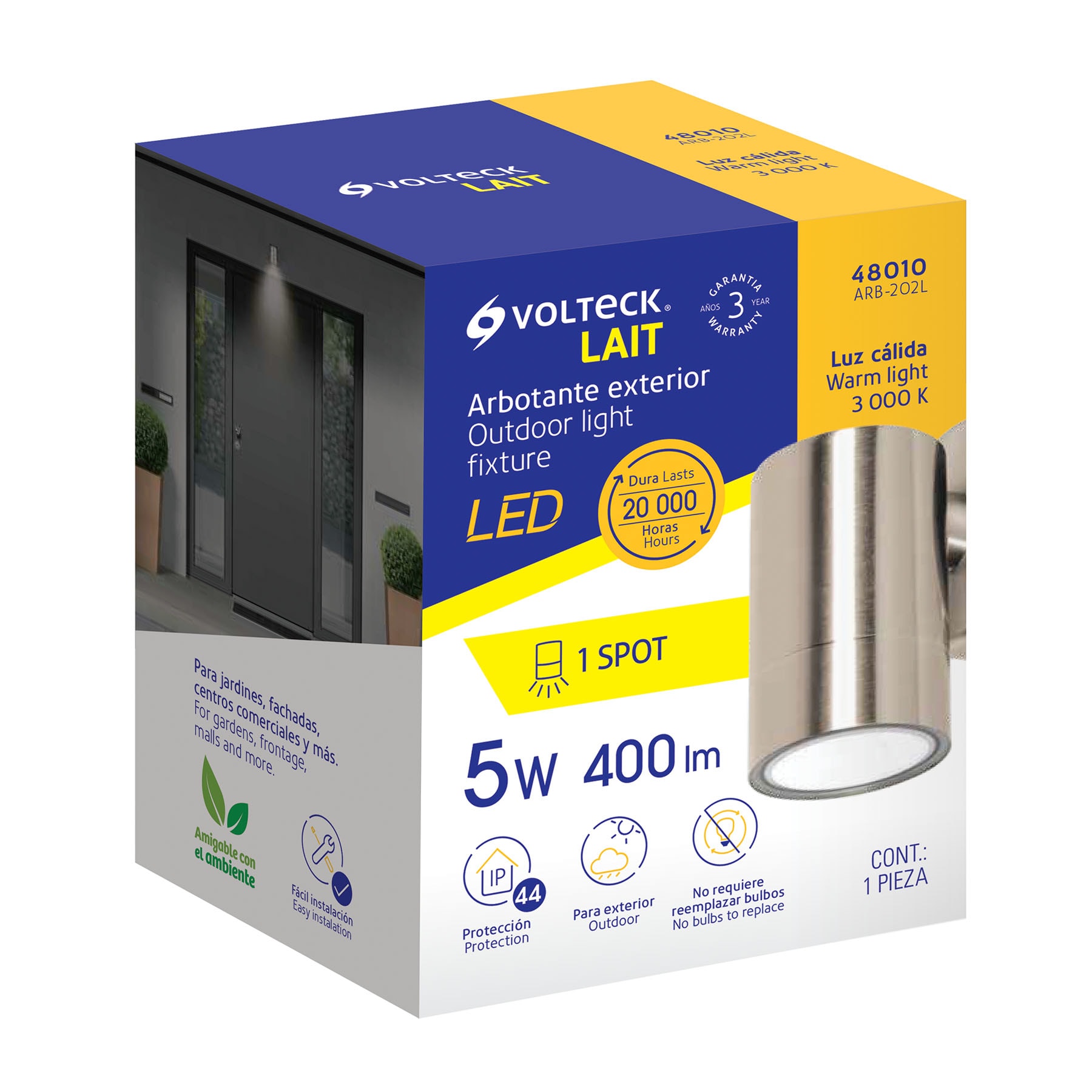 Arbotante LED exterior 5 W 3000K, 1 spot, 6x9 cm, VOLTECK - Imagen 7