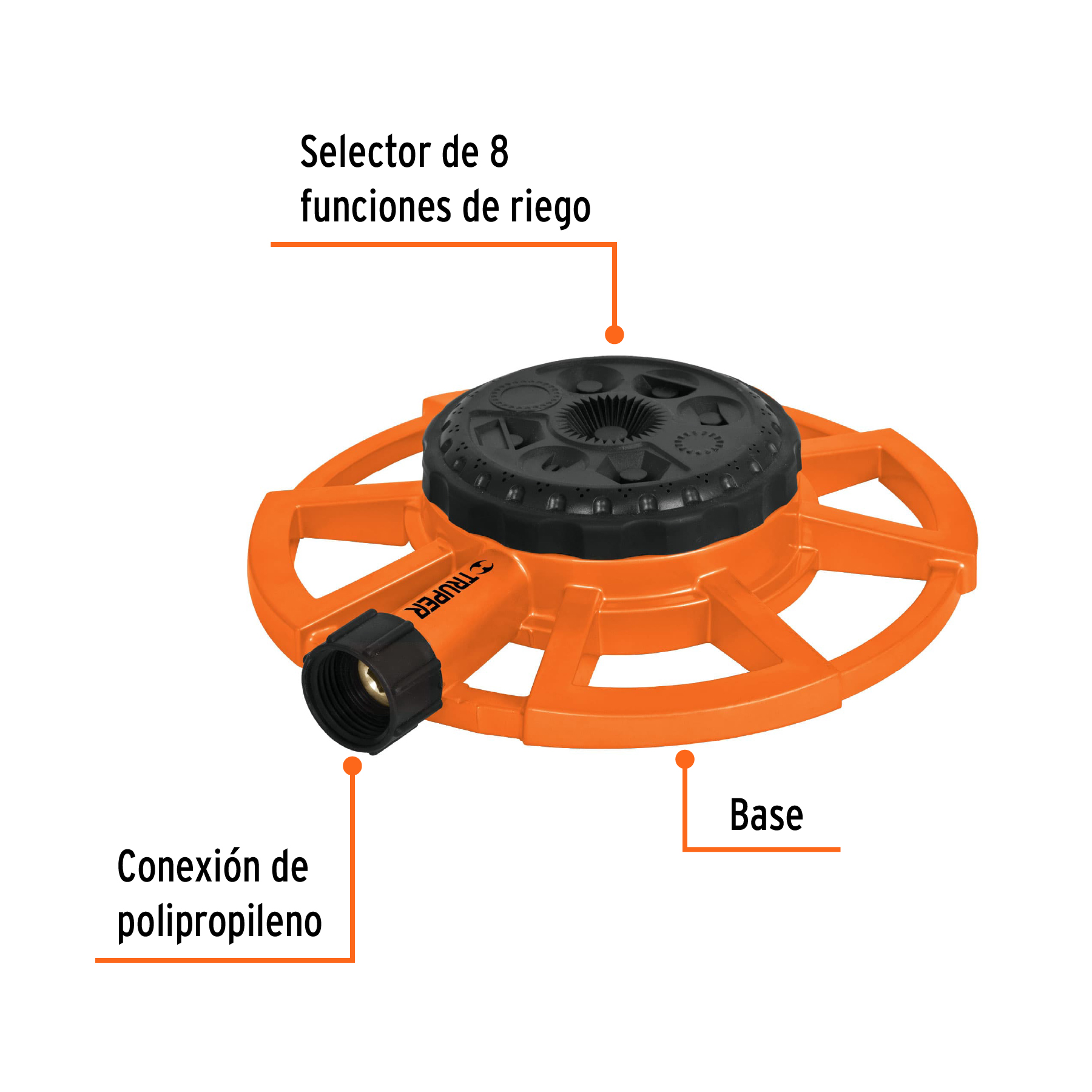 Aspersor base metálica, con 8 funciones, TRUPER - Imagen 3