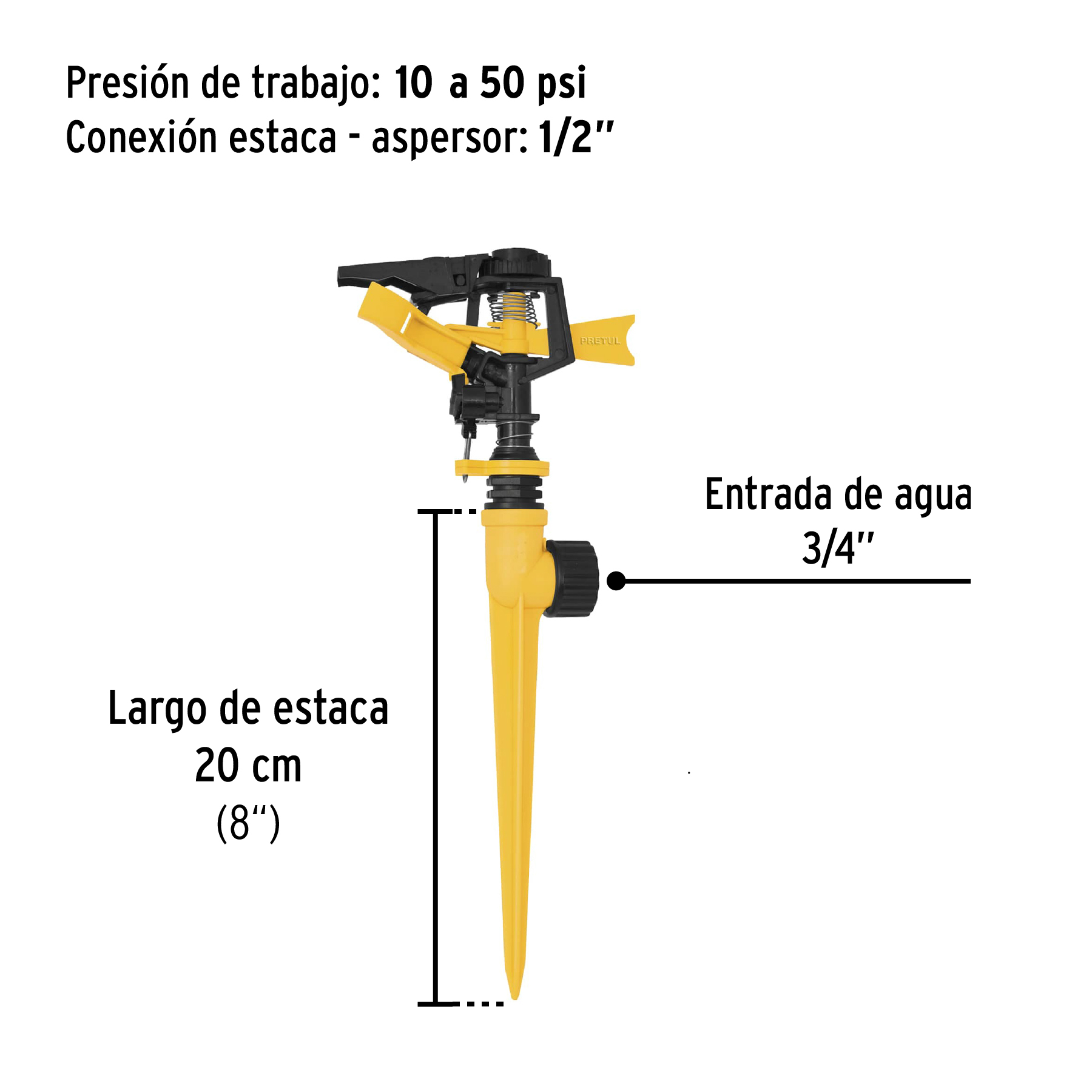 Aspersor plástico 11' una vía, estaca plástica, PRETUL - Imagen 3