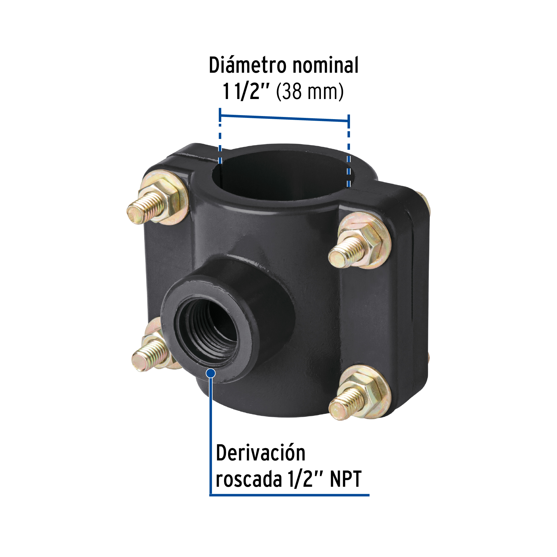 Abrazadera para toma domiciliaria PP 1-1/2' x 1/2', FOSET - Imagen 4