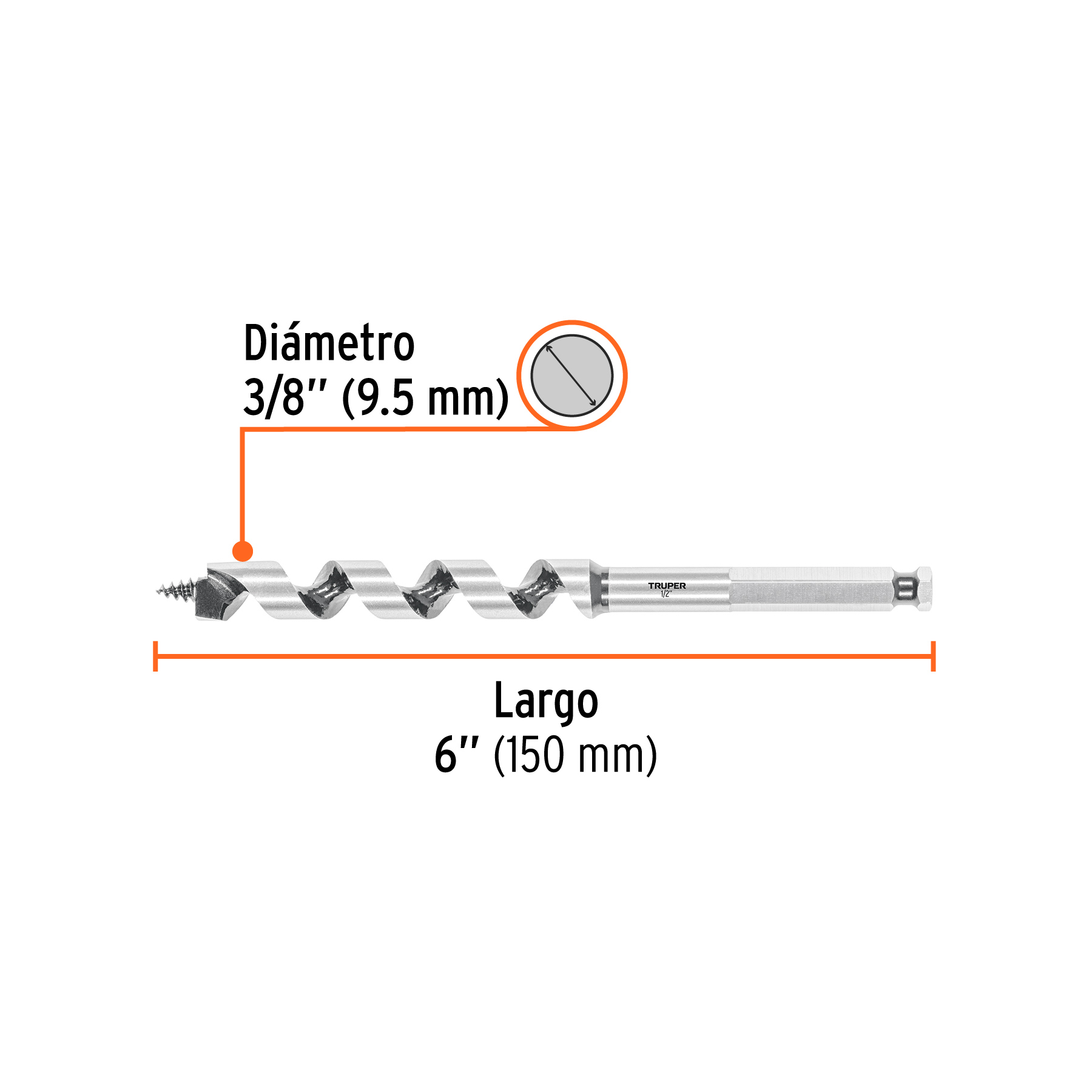 Broca auger tipo berbiquí 1/2' X 6', TRUPER - Imagen 4