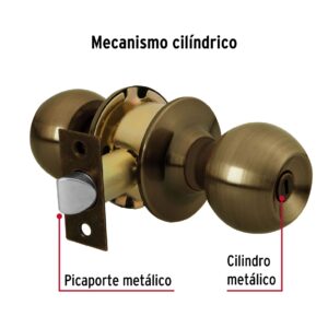 Cerradura tipo esfera, cilíndrico, baño, antiguo, BASIC - Imagen 4