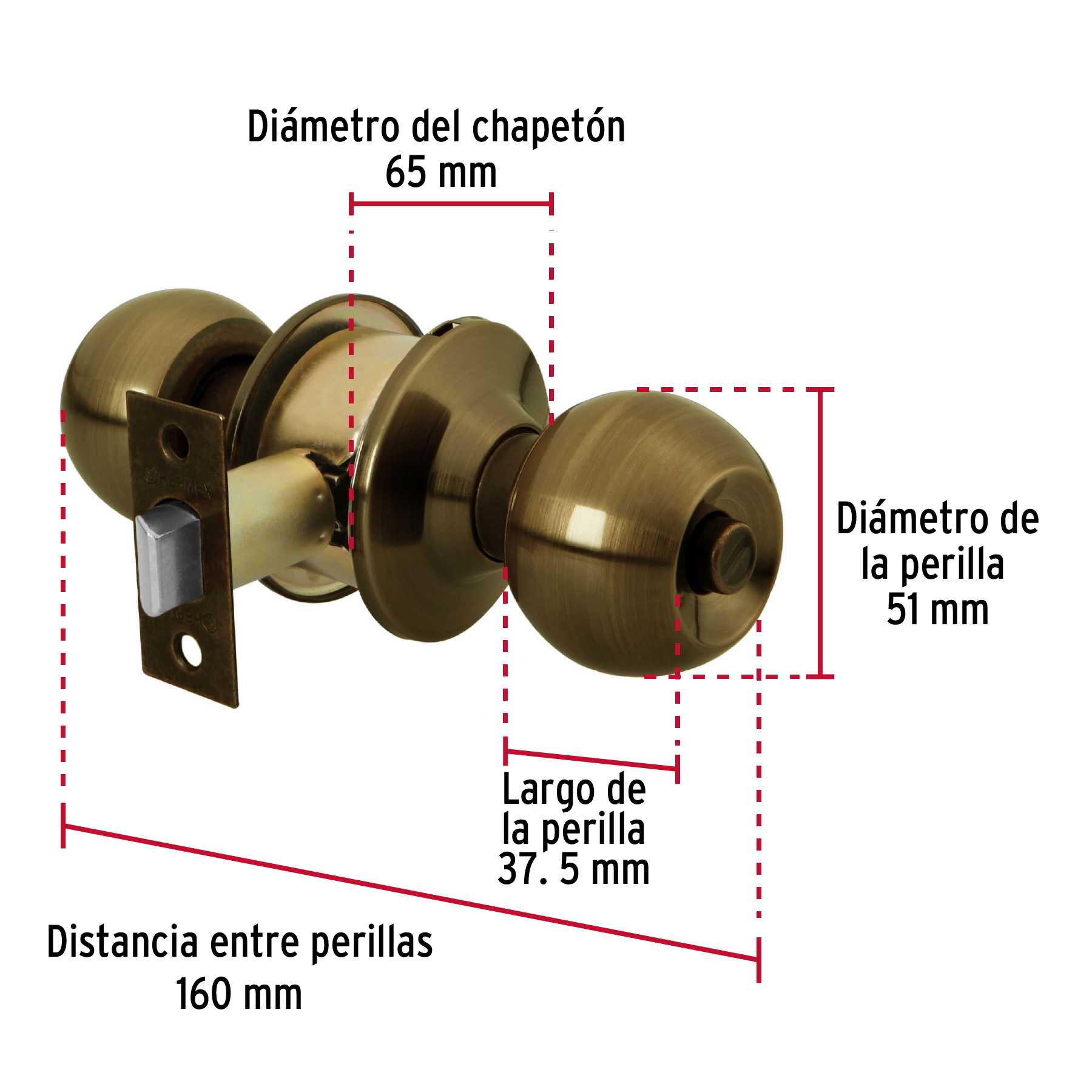 Cerradura tipo esfera, cilíndrico, baño, antiguo, BASIC - Imagen 6
