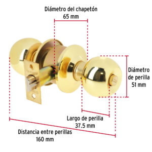 Cerradura tipo esfera cilíndrico, recámara, brillante, BASIC - Imagen 7