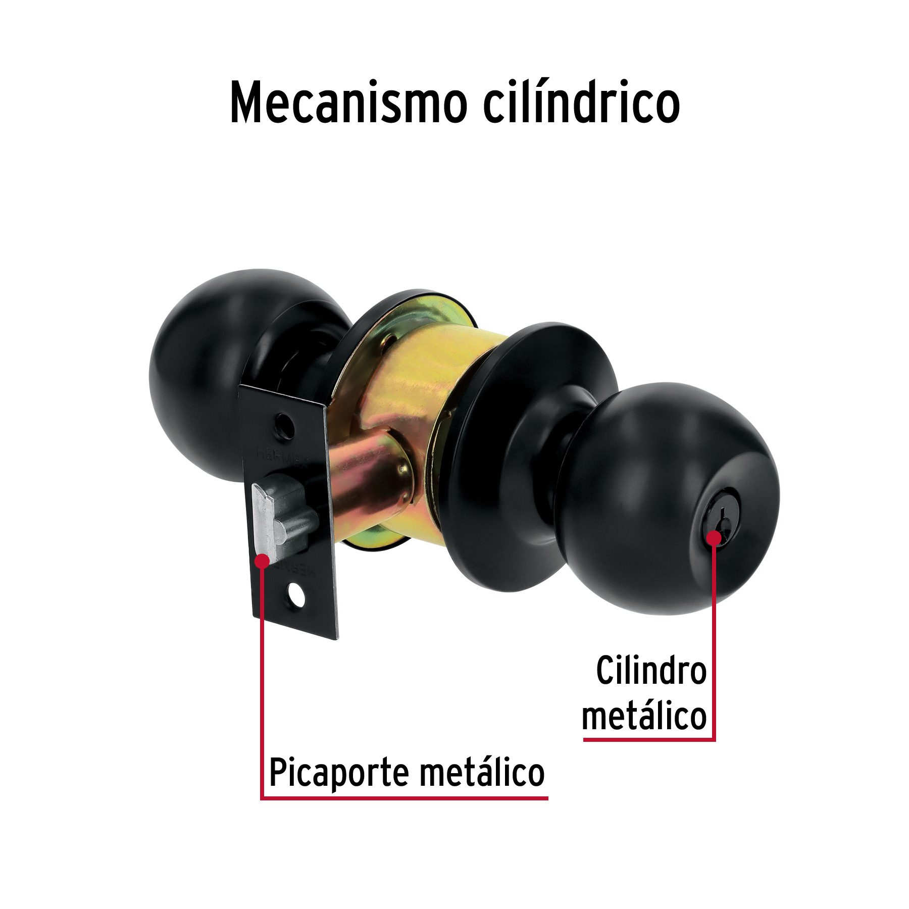 Cerradura tipo esfera, cilíndrico, recámara, negro, BASIC - Imagen 7