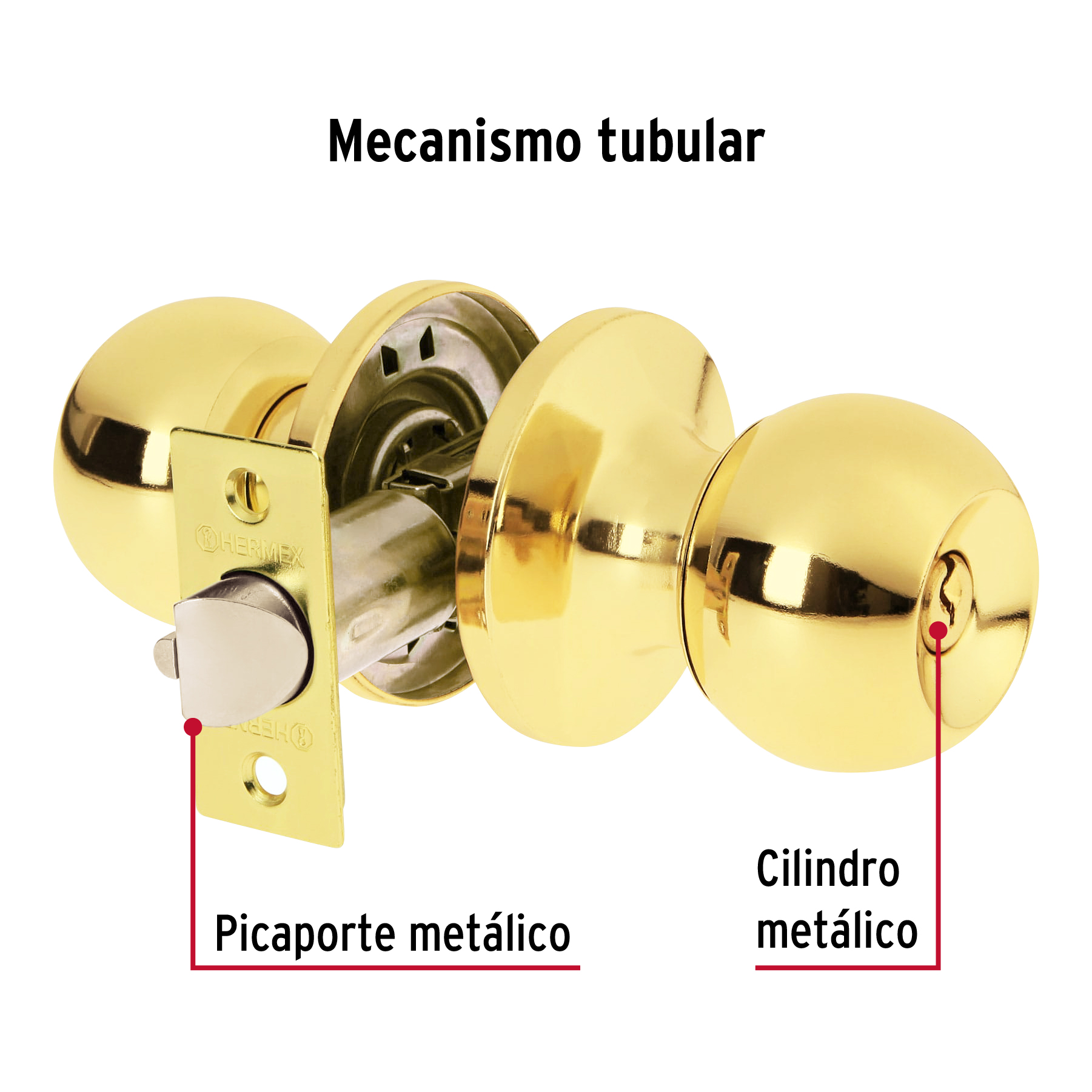 Cerradura tipo esfera, recámara, tubular, brillante, BASIC - Imagen 3