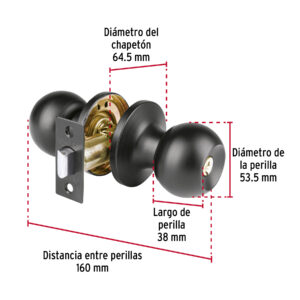 Cerradura esfera tubular, baño, negro, HERMEX BASIC - Imagen 4