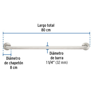 Barra recta de seguridad, acero inoxidable, 80cm, FOSET - Imagen 4