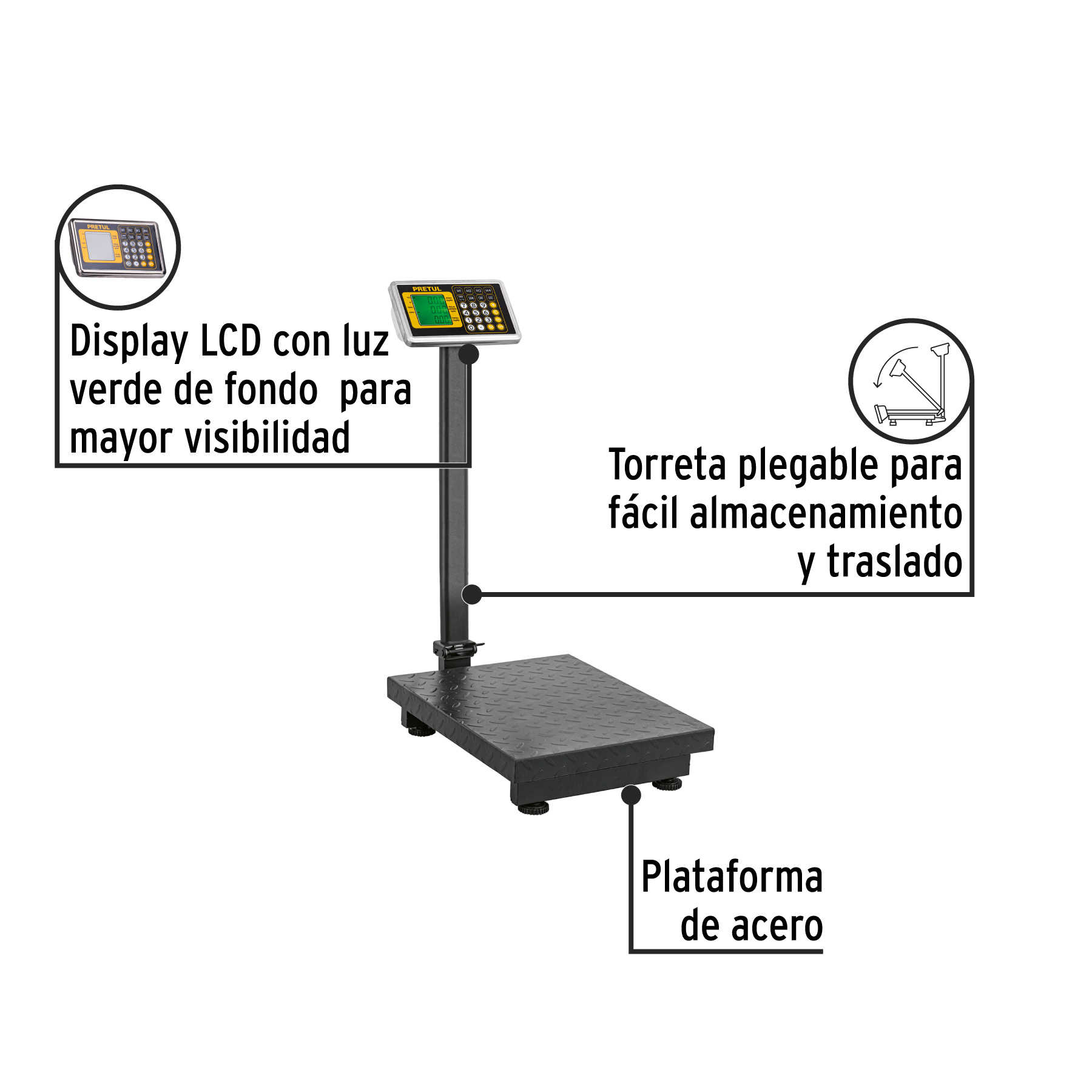 Báscula electrónica de plataforma, plegable, 200 kg. PRETUL - Imagen 3