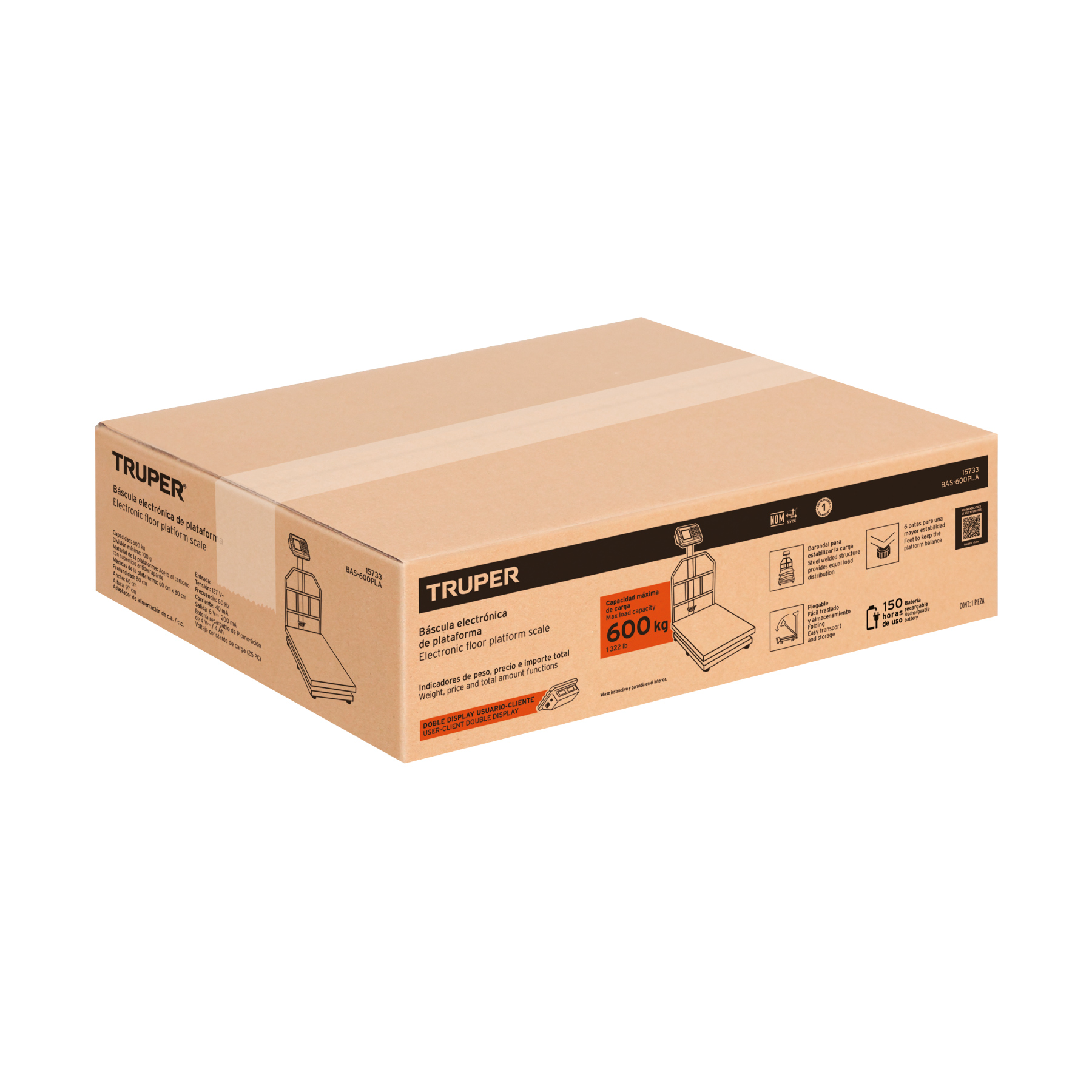 Báscula electrónica de plataforma, plegable, 600 kg, TRUPER - Imagen 6