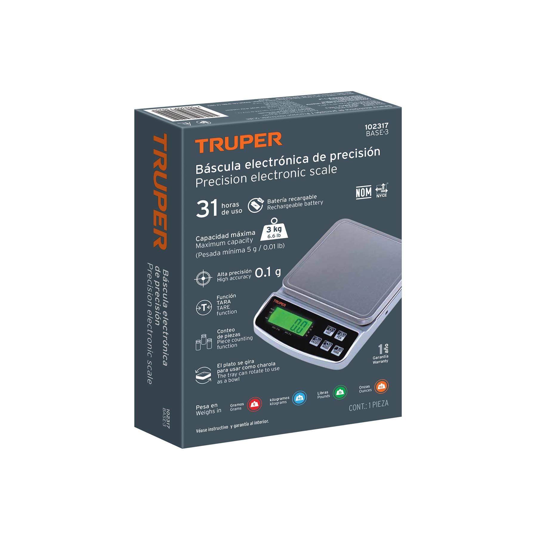 Báscula electrónica de precisión, recargable, 3 kg, TRUPER - Imagen 5