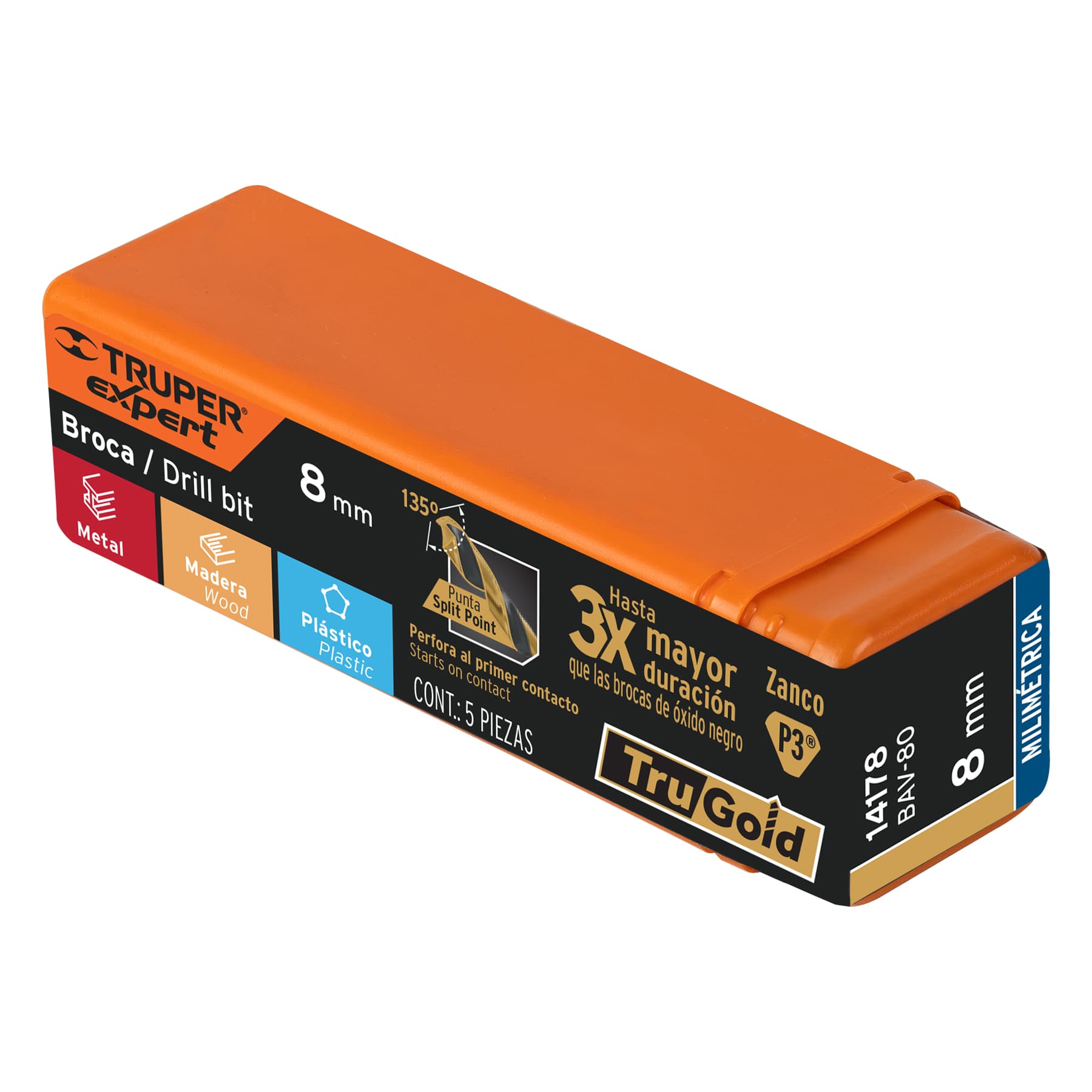 Broca HSS 8.0 mm Trugold para metal, TRUPER EXPERT - Imagen 5