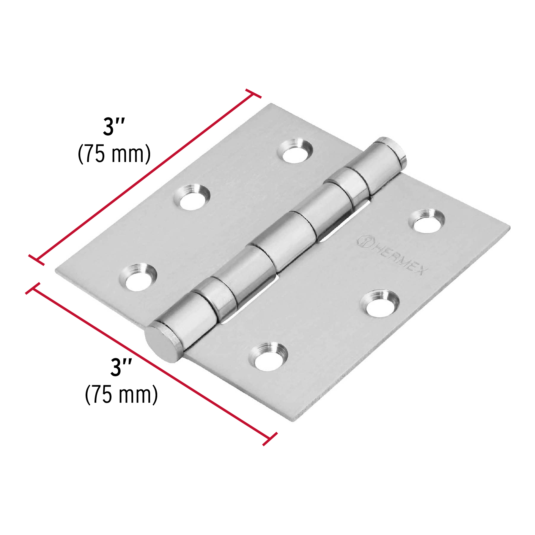Bisagra cuadrada 3' acero inox, cabeza plana, HERMEX - Imagen 4
