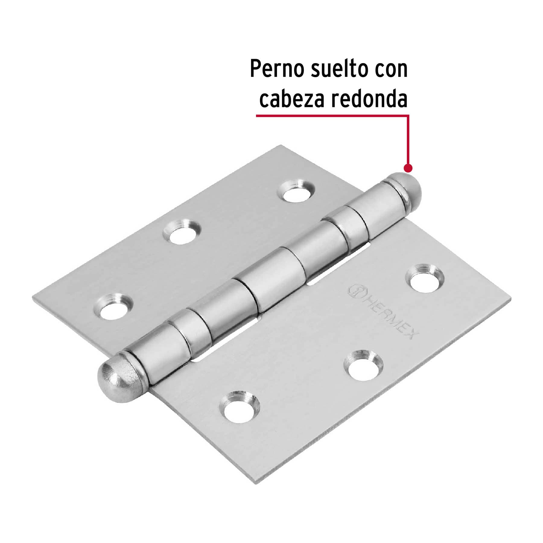 Bisagra cuadrada 3' acero inox, cabeza redonda, HERMEX - Imagen 3