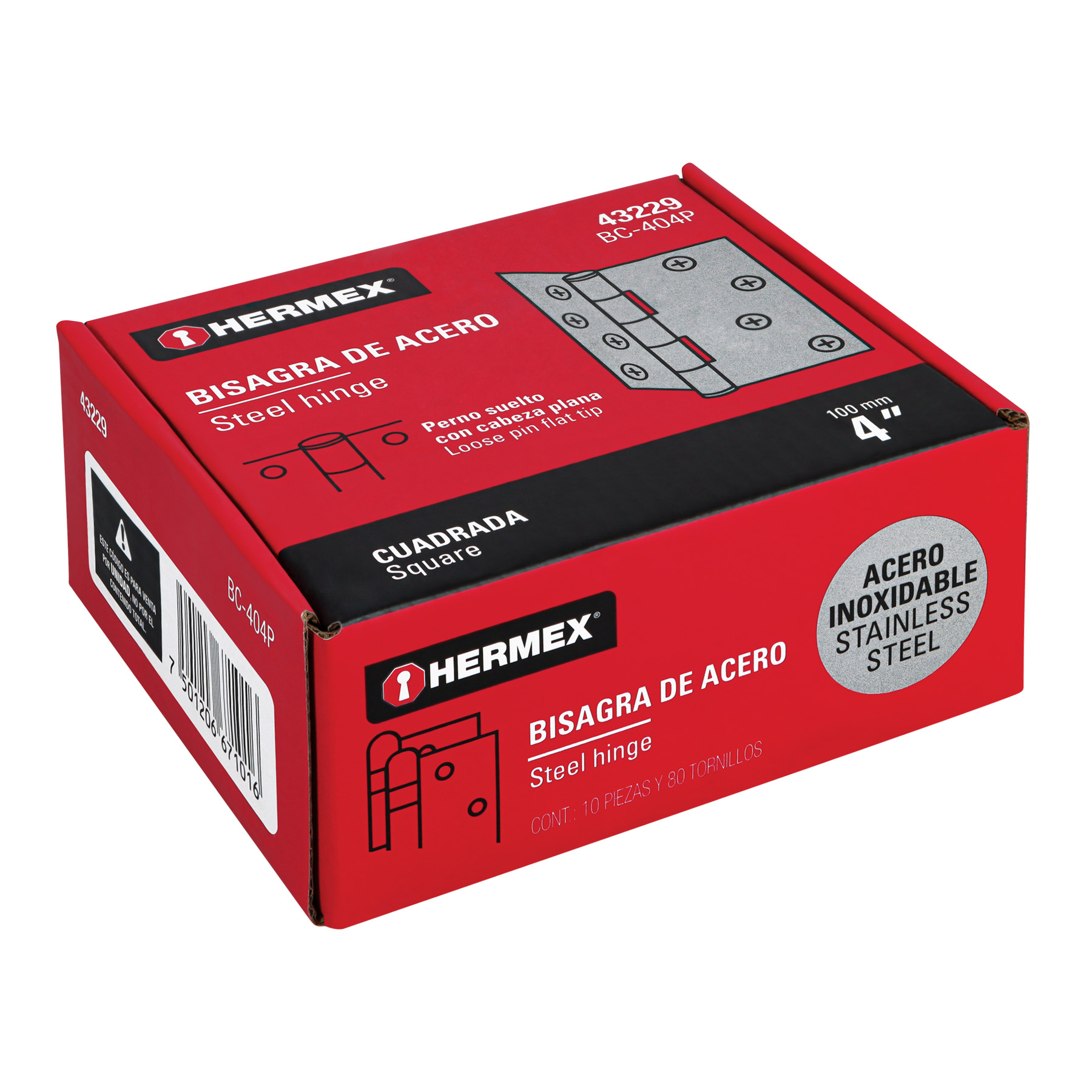 Bisagra cuadrada 4' acero inox, cabeza plana, HERMEX - Imagen 5
