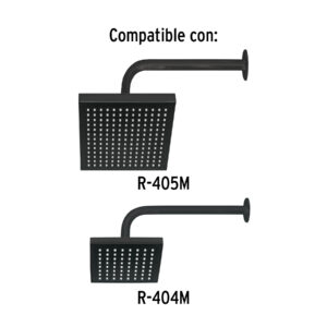 Brazo recto con chapetón para regadera, 30 cm, negro mate - Imagen 3