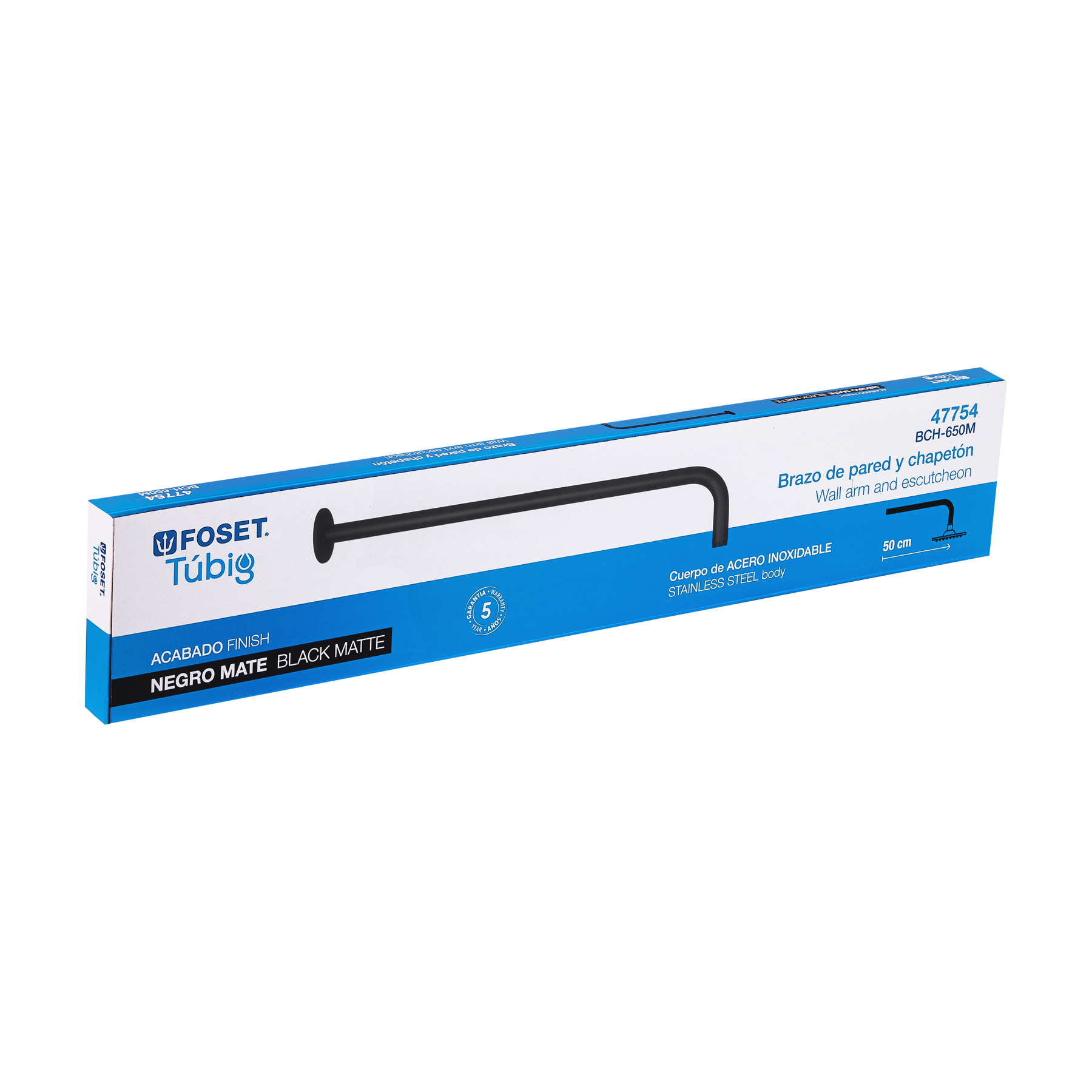 Brazo recto 50 cm con chapetón para regadera, negro mate - Imagen 6