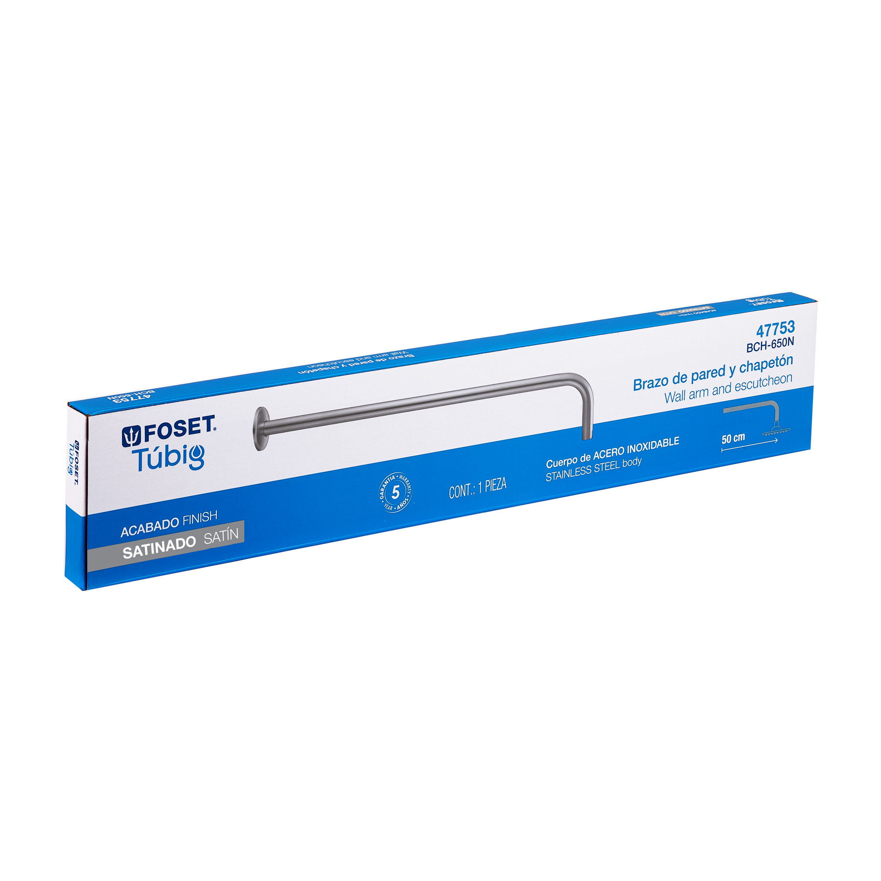 Brazo recto 50 cm con chapetón para regadera, satín, FOSET - Imagen 6